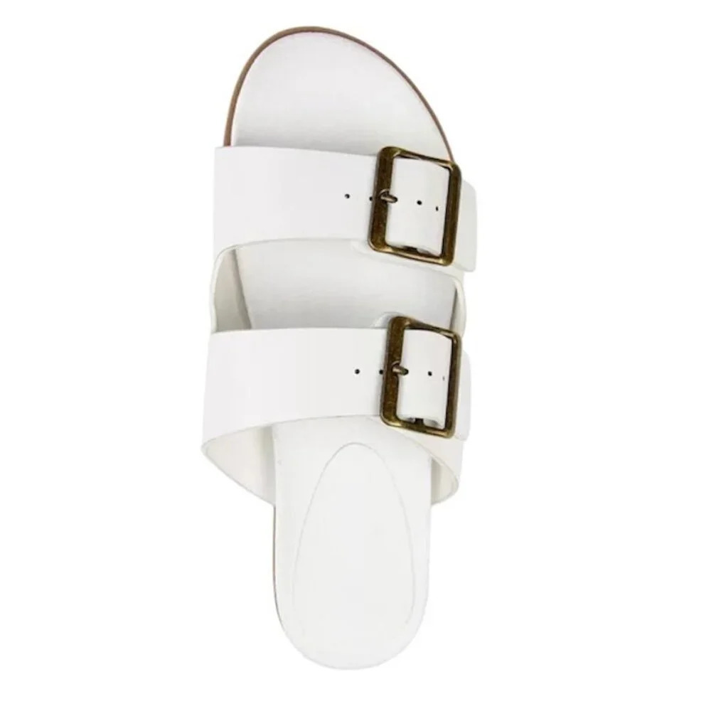 JOURNEE COLLECTION WHITLEY Women's White Double Strap Slide Flats Sandals Size 6 - Picture 4 of 6